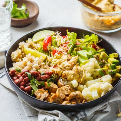 A healthy meal in a bowl representing Nutrients Seniors Need for Healthy Aging