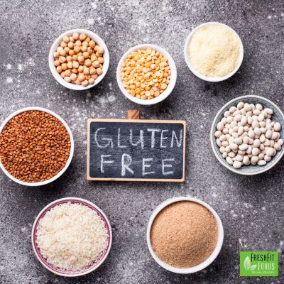 a. number of bowls with items that are gluten-free in support of a gluten diet.